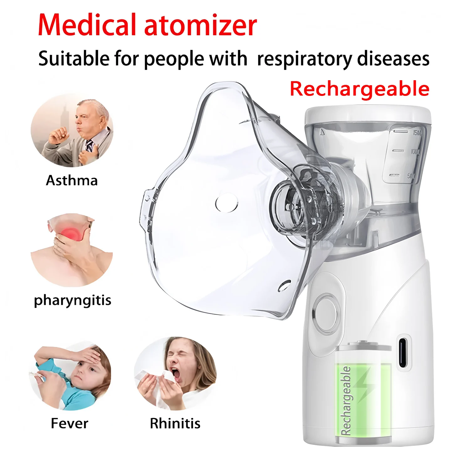 Rechargeable Mini Nebulizer Adjustable Portable Medical Silent Ultrasonic Inhaler Timing Steam Device Adult child mesh nebulizer medical nebulizer asthma inhaler spacer