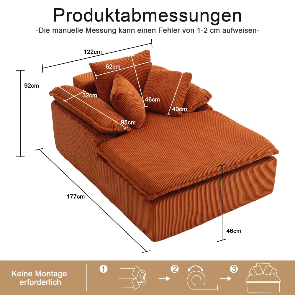 Modernes, bequemes Lese-Liegesofa mit breiten Armlehnen, keine Montage erforderlich, Sitzmöbel für das Wohnzimmer im Innenbereich – Detail 6