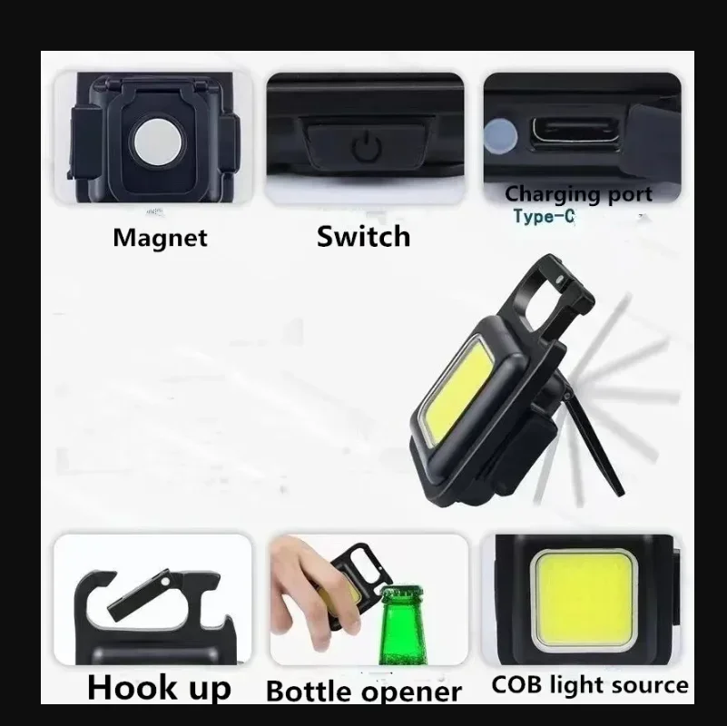 Mini LED 1800LM Flashlight Keychain Multifunctional Portable COB Camping Lamps USB Charging Work Lights Fishing Lanterna 10PCS led flashlight camping lamp led work light camping lights keychain light work light usb night light