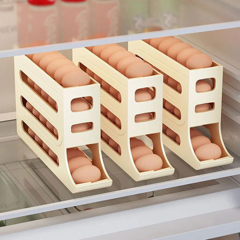 

Automatic Scrolling Egg Rack Holders Storage Box Egg Basket Food Containers Egg Cases Holder Refrigerator Storage Organizer 2024