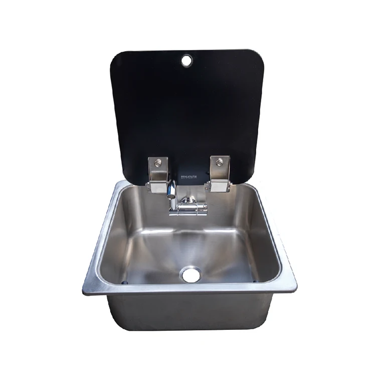 Stainless Steel Square Hand Wash Sink with Tempered Glass Lid for RV Motorhome Caravan Yacht 350*350*120 mm