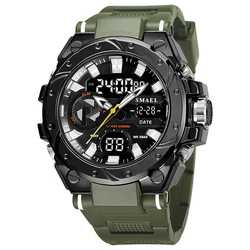 SMAEL Sport Watches: Waterproof Multifunctional Men's LED Watch with Dual Time Display and Stopwatch (ARMYGREEN)