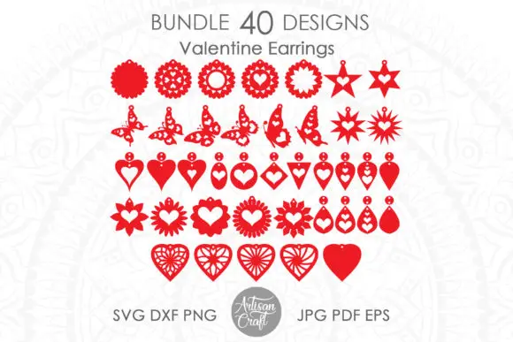 Heart Earrings Set of 165 Laser Files for Cutting SVG DXF DWG CDR and Digital Multilayer Layout Files Laser Engraving Wood Boring Machinery