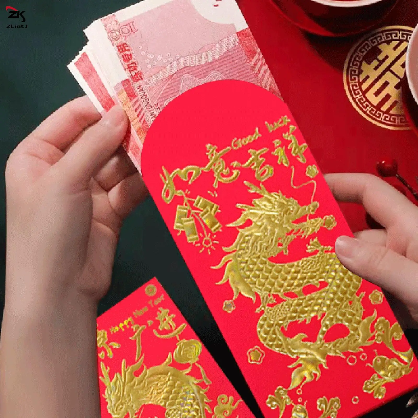 6pcs set 2024 year of dragon chinese long red envelopes dragon hongbao