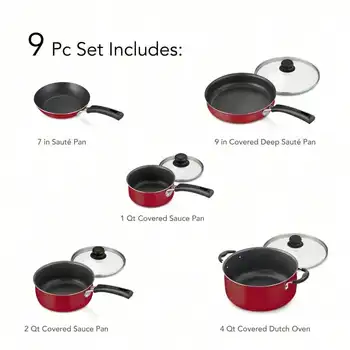 9-Piece Nonstick Cookware Set, Red 5