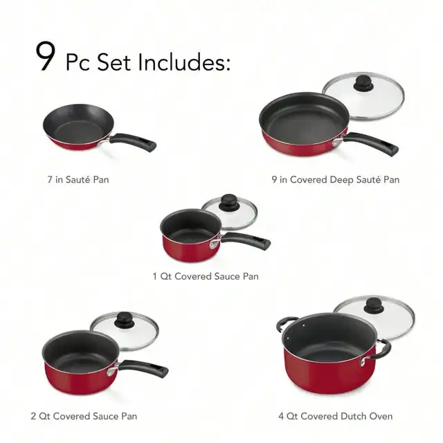 9-Piece Nonstick Cookware Set, Red 5