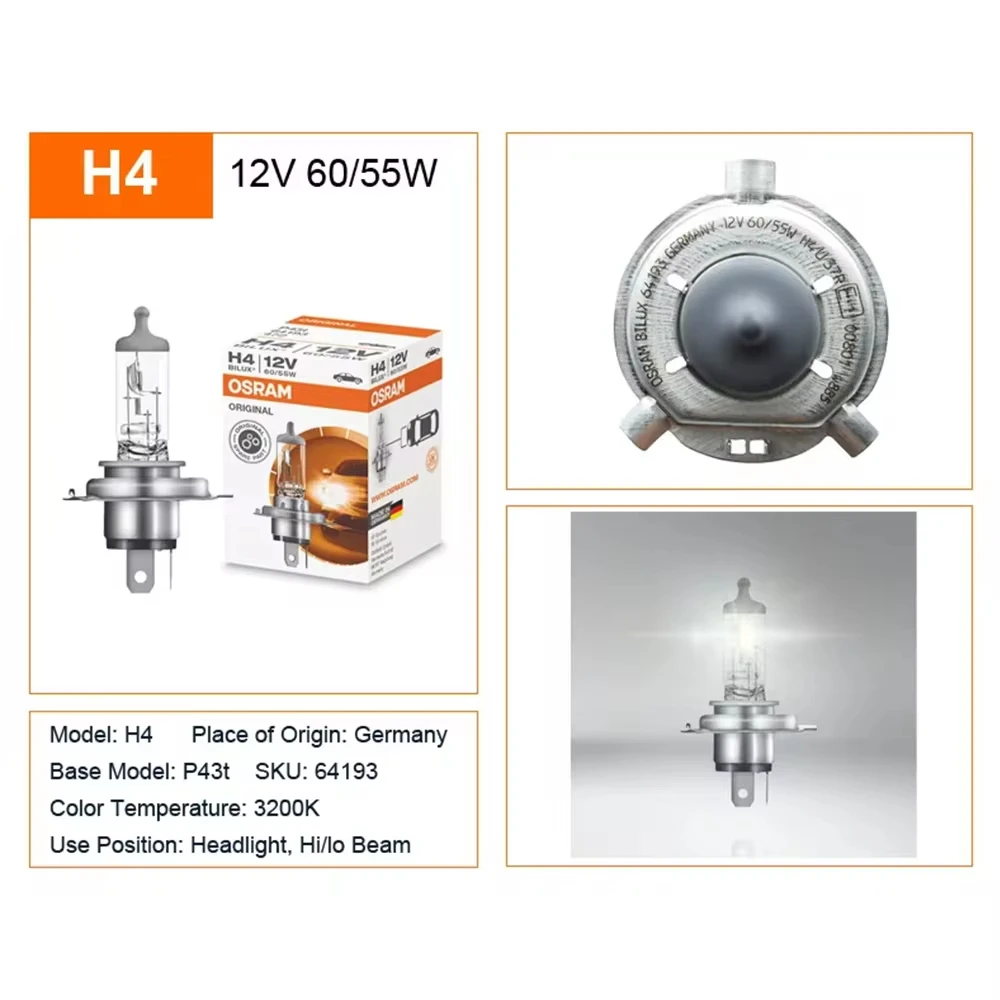 OSRAM H4 H7 H8 H9 H11 H16 HB3 HB4 9005 9006 Headlight Lamp H16 HB3 HB4 Original White Fog Lamp Car Halogen Bulb Made in Germany 3