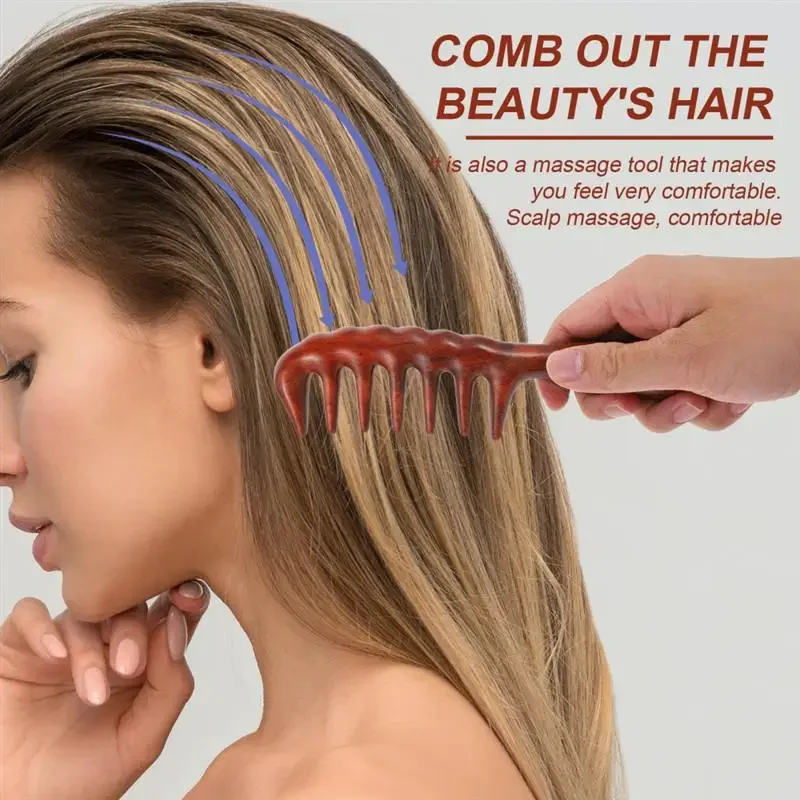 1Pc Meridian Massage Wood Hair Comb Hair Scalp Comb Massage Wide Teeth 19.5X5cm