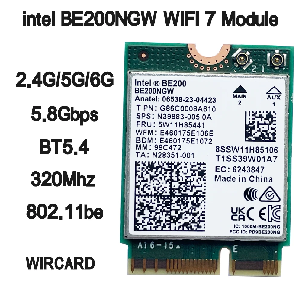 Nuova Scheda Wifi Wi-Fi 7 Intel Be200 Bt5.4 Be200Ngw 2.4/ 5/ 6 Ghz 5.8 Gbps Per Laptop Windows 11 Pc