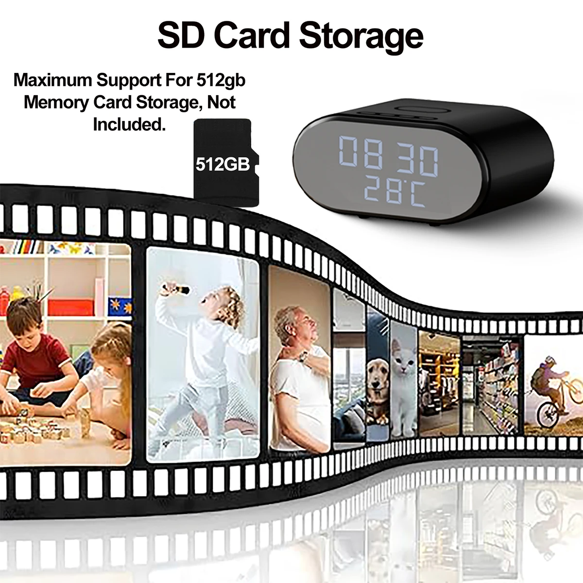 Close-up of the 4K camera lens integrated into the clock body