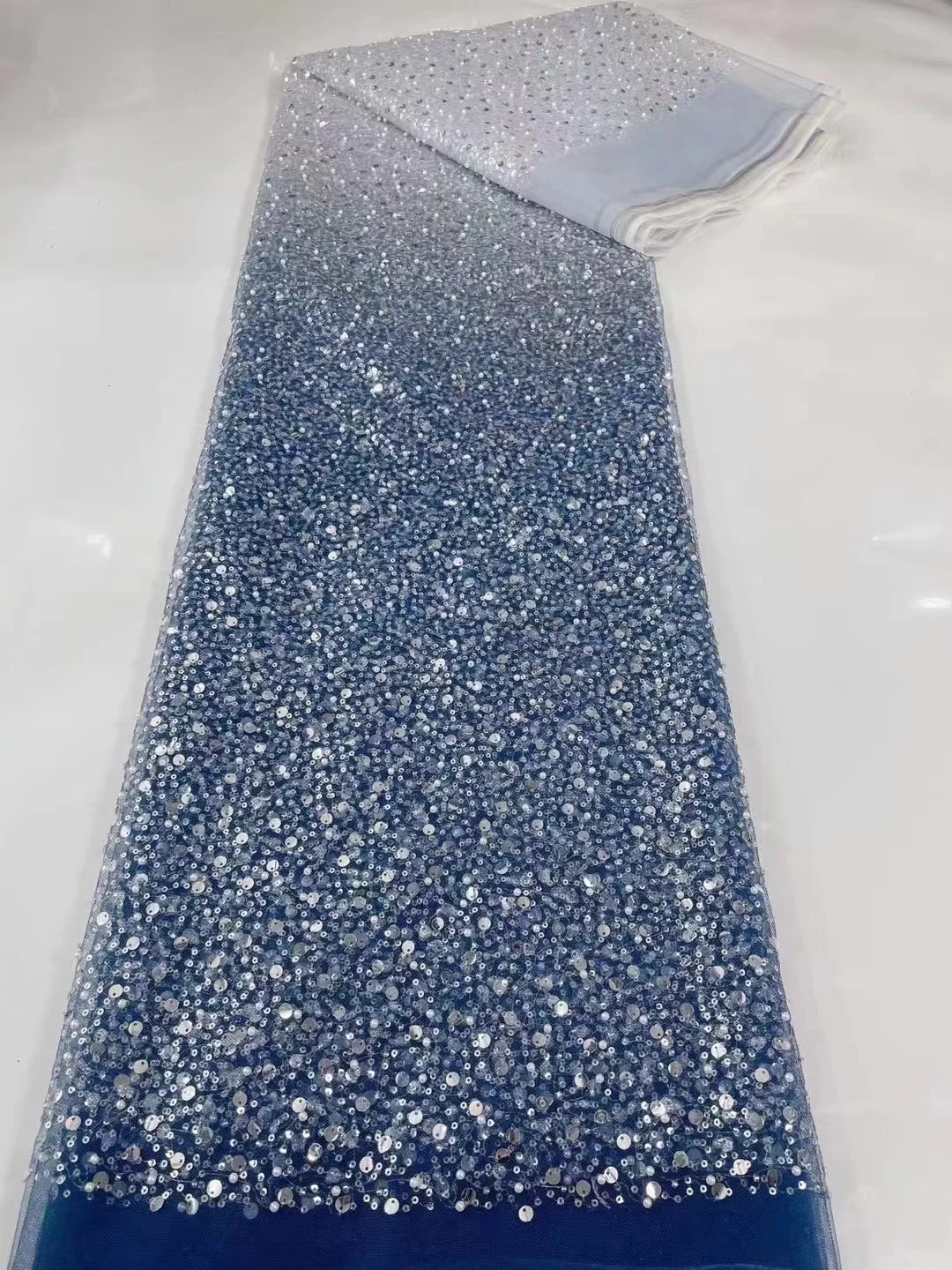 

SU200 Elegant African Embroidery Beaded Lace Fabric Nigerian Sequins Lace Fabric For Wedding Party