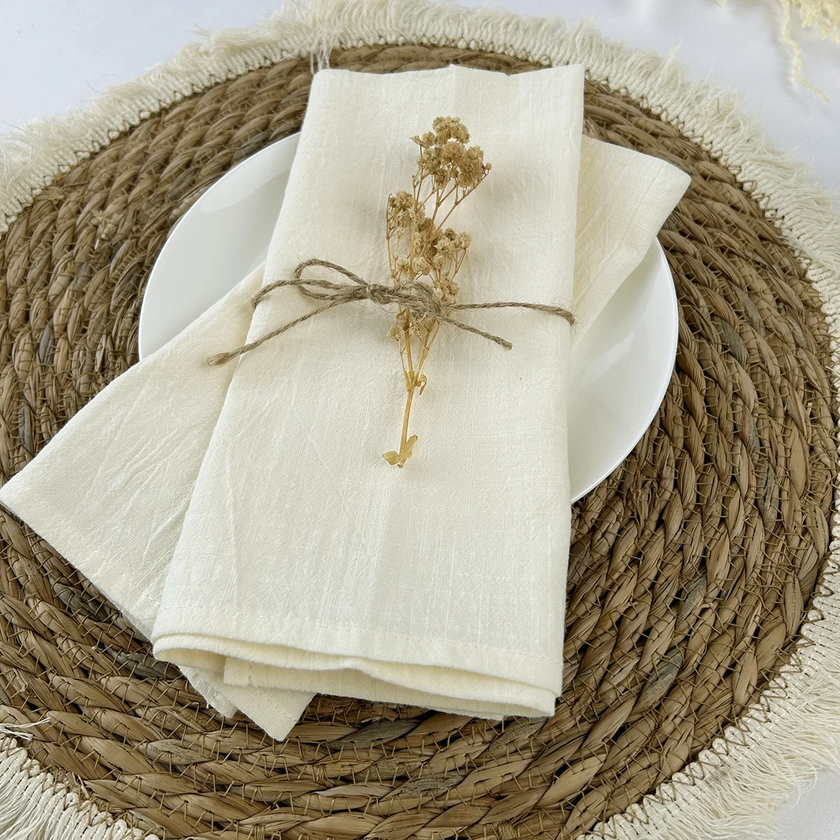 Description Picture 6 of itemWholesale 30pcs 30x45cm 100% Cotton Sage Green  Napkin Reusable Wedding Party Christmas Table Decor Retro napkins