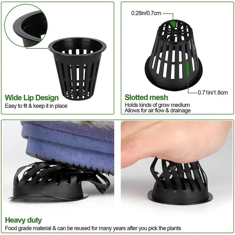 Hydroponics Cups Slotted Mesh Wide Lip Filter Plant Net Pot Bucket Basket 50 100pcs Vegetable Garden Grown Netted Baskets plant net cup hydroponic planting basket