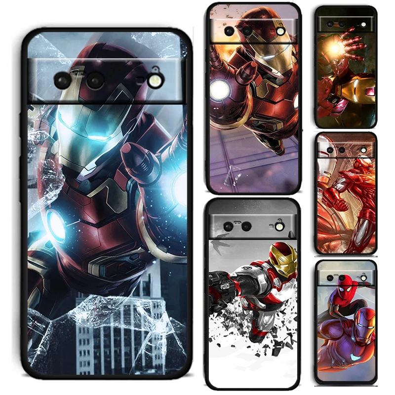 

Cool Marvel Iron Man For Google Pixel 7 6 6A 5 4 5A 4A XL Pro 5G Silicone Shockproof Soft TPU Black Phone Case Cover