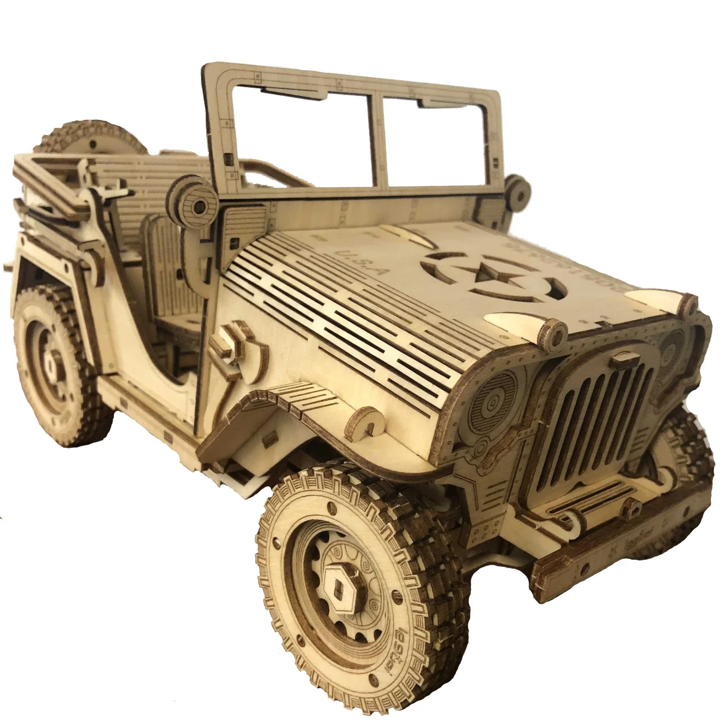3D 나무 오프로드 자동차 퍼즐 블록 키트 군사 컬렉션 장난감 청소년 및 성인 DIY 조립 지프 모델 선물