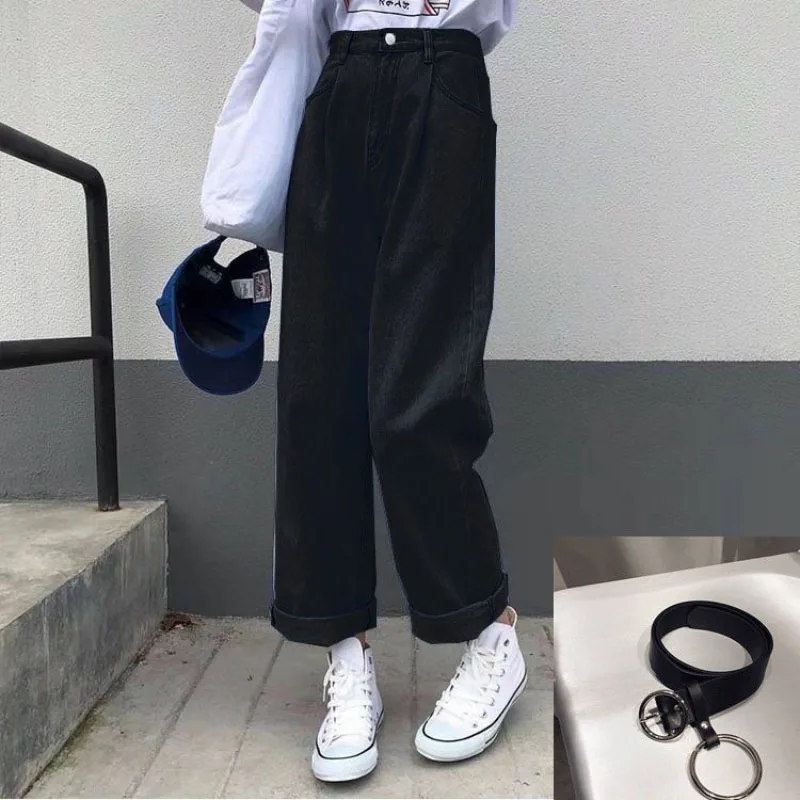 JMPRS Harajuku Women Jeans Fashion Loose Black Ankle-Length Denim Pants High Waist Casual Autumn Wide Leg Female Baggy Jeans levis jeans Jeans