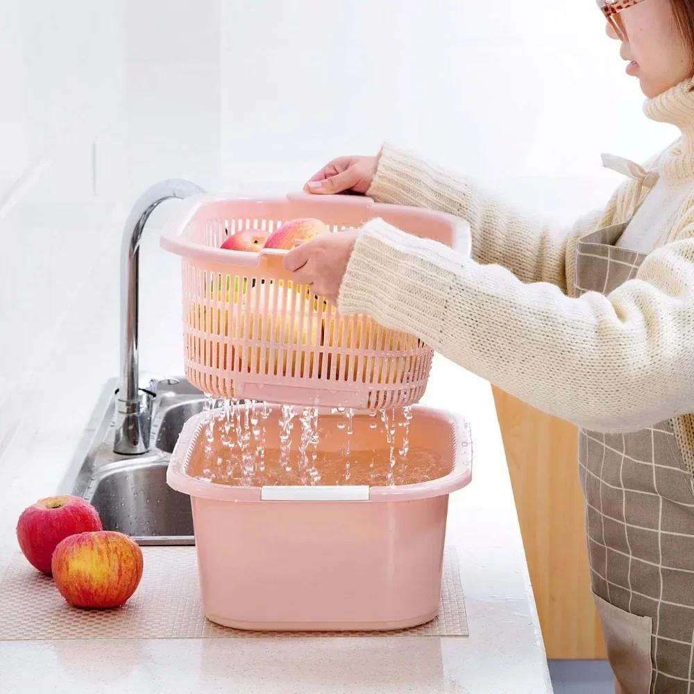 

Holder Double Rectangle Layers Kitchen Fruit Vegetable Plastic Washing Household Drain Strainers Sundries Basket