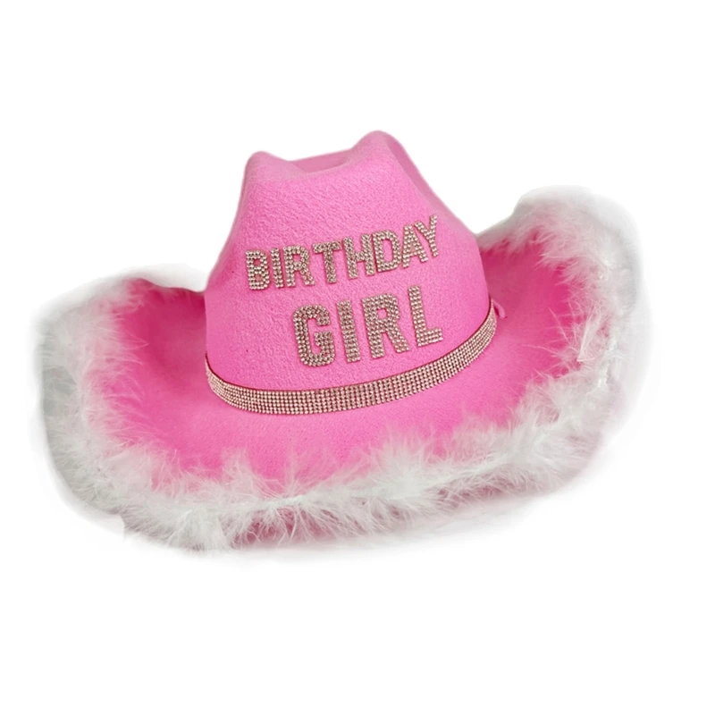 Rhinestones Party Hat Birthday Girl Hat Fashionable Feathered Trim Western Party For Girl Birthday Halloween
