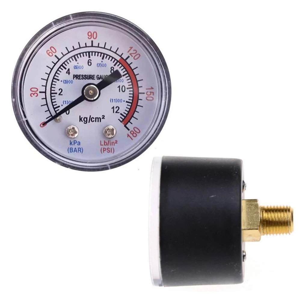 Air Compressor Pneumatic Hydraulic Fluid Pressure Gauge 0-12Bar / 0-180PSI With A Large Easy To Read Dial Measuring Instrument