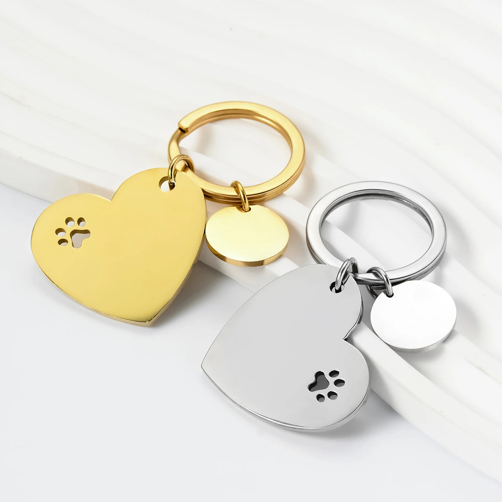 3 Stück Mode Edelstahl Herz Pfote druckt leere Hunde marke Schlüssel bund runden Charme für Haustier benutzer definierte DIY Schmuck machen Schlüssel bund
