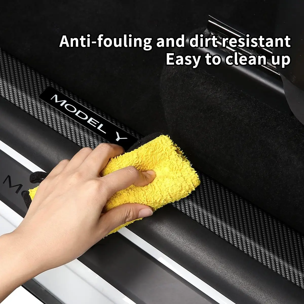 Rear Door Sill Guards Carbon Fibre ABS Inner Protector Plate Cover Trim Car Anti-Dirty Bumper Kick Pad 4pcs For Tesla Model Y door sill pads door sill guards