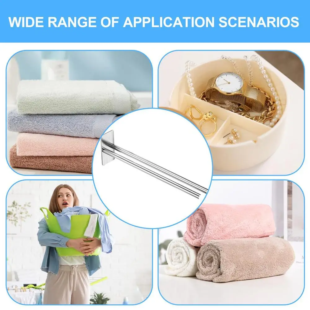 Description Picture 5 of itemAdhesive Bath Towel Bar Self Adhesive Hand Towel Holder Carbon Steel Bath Wall Shelf Rack Towel Stick On Sticky Hanger Double