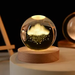 Luminous Milky Way Crystal Sphere with Wooden Base - Elegant Home Decor and Gift Idea (Rain cloud)