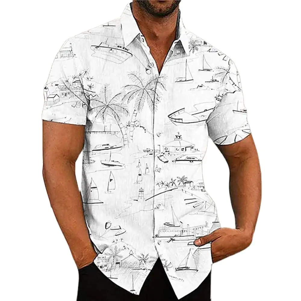 2023 New Tropical Style Hawaiian Shirt Short Sleeve For Mens 3D Coconut Tree Printed Blouse Tops Casual Oversized Men Clothing