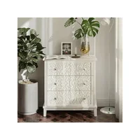 3-Drawer Fully-Assembled Flower Motif Dresser, Nightstand for French Country, Farmhouse，Modern, Rustic Style 2