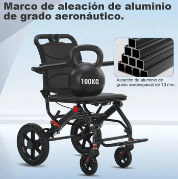 Sedia a Rotelle Pieghevole Portatile con Maniglia di Spinta |   Pieghevole Rapido per Viaggi in Auto e Uso all'Aperto |   Design Leggero e Compatto