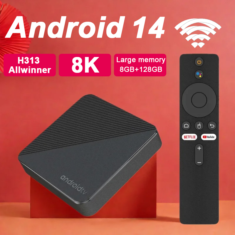 Android TV Box 8G RAM 128G ROM Large Memory Android 14 H313 Supports HD 4K 8K 2.4G&5G WIFI BT5.0 Voice Media Player Set top Box