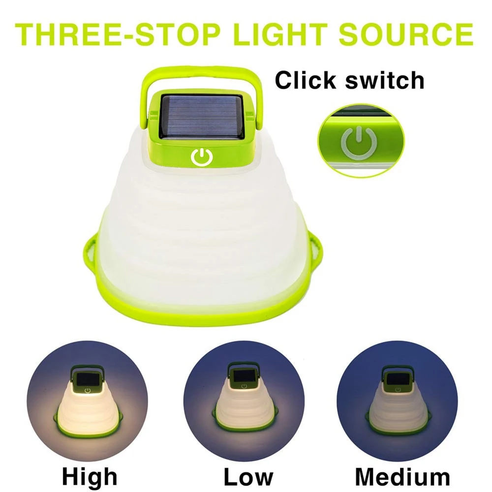 

Collapsible Camping Lantern Portable Foldable Led Solar Light 3 Gear Dimming With USB Cable Tent Lights Outdoor Camping Lights