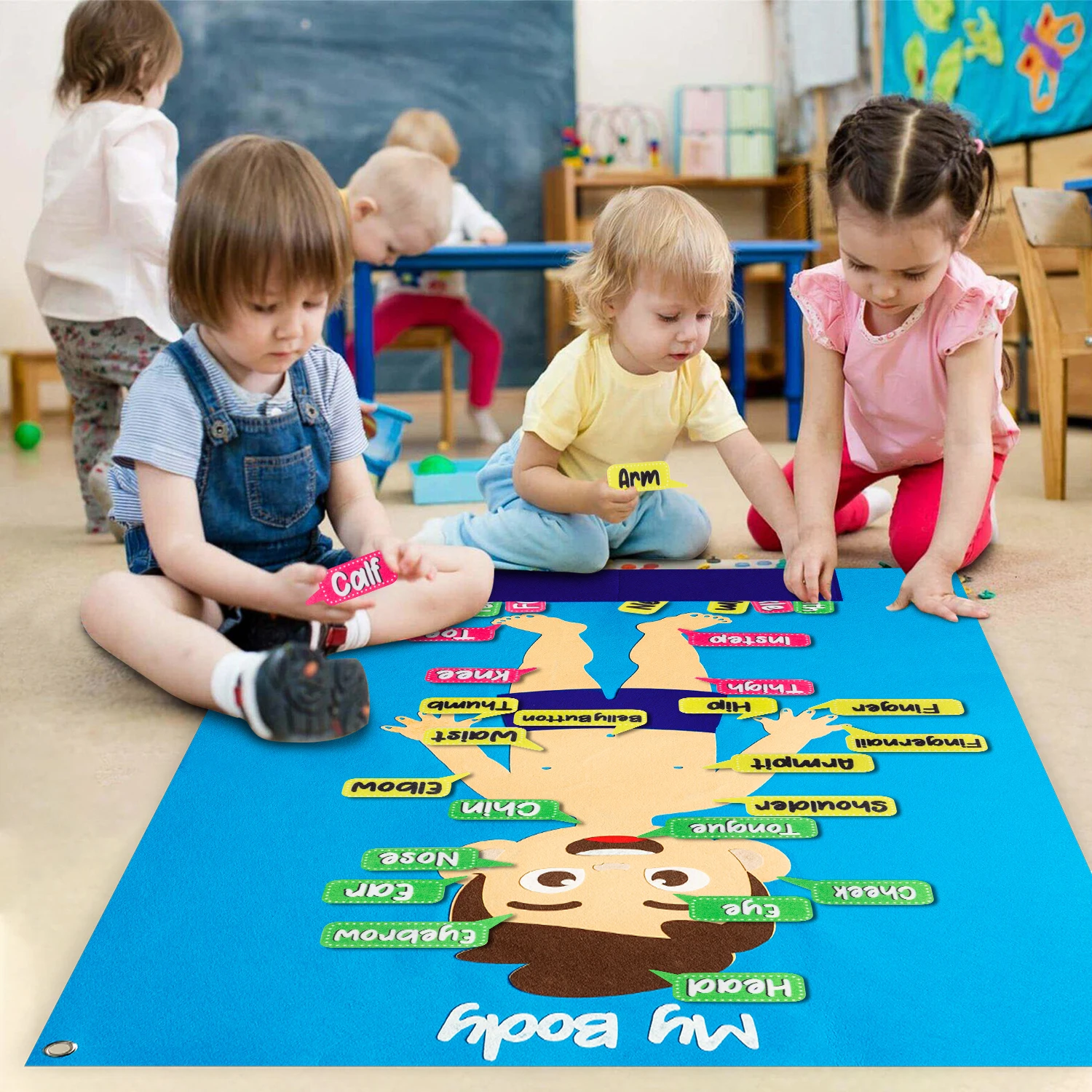Body Awareness Full Felt Storyboard Set 35Pcs felt board play set Cartoon Kid Physical Cognitive Hanging Backdrop Classroom Puzzle Interactive Games