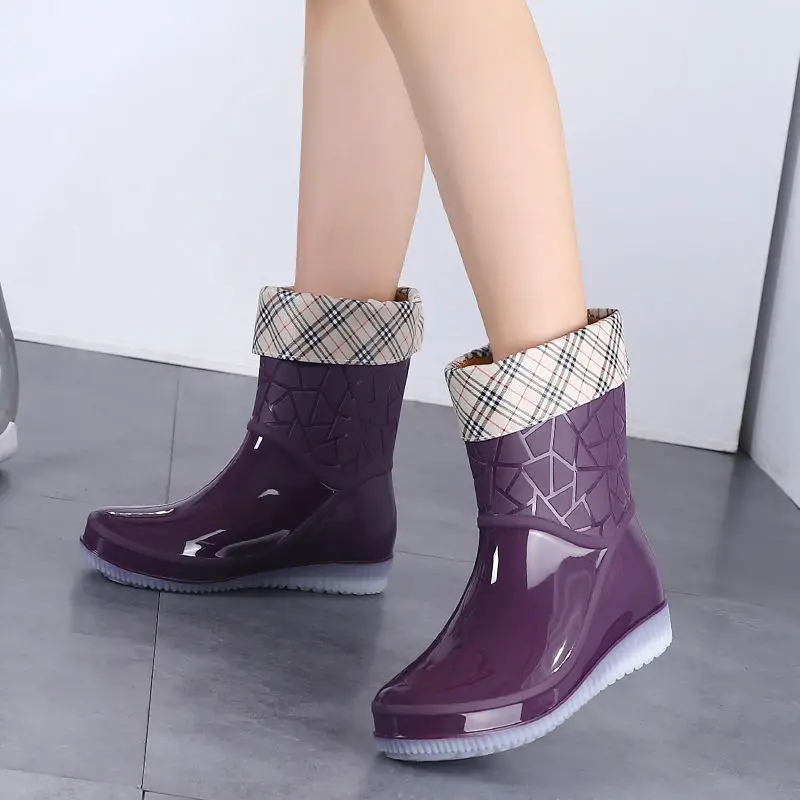 

Туфли женские под дождь, модная короткая бархатная обувь, теплая нескользящая подошва, для душа, мойки, летняя