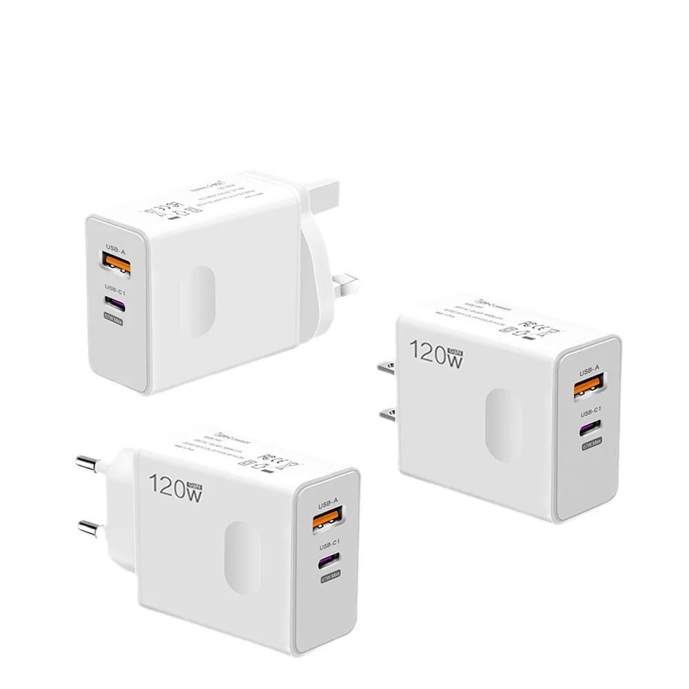 120W USB Fast Charger With Type C Cable Fast Charging Adapter For iPhone Samsung Xiaomi Huawei Cellphones Quick Charge Charger
