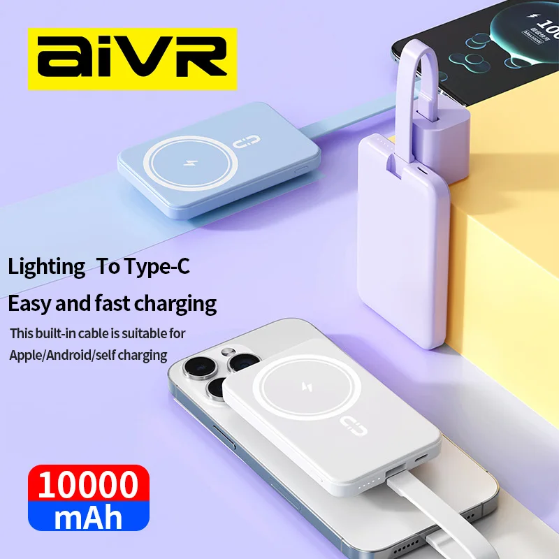 

AIVR Power Bank 10000mAh Mini Magnetic Wireless Fast Charge Auto-wake For iPhone 15 14 13 Pro Max Magsafe Powerbank