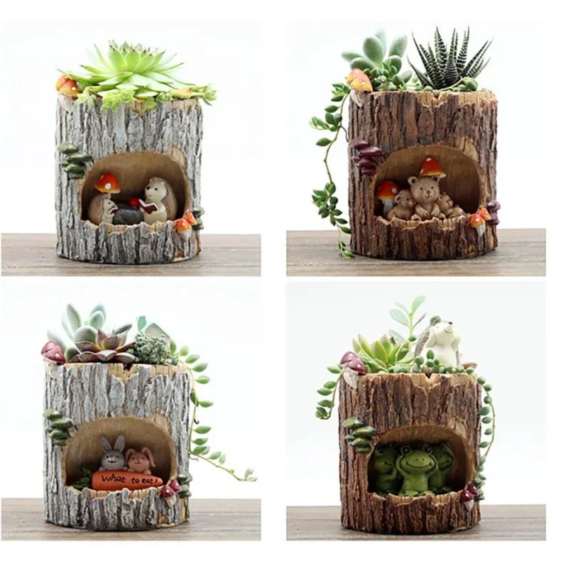 

Pastoral Creative Tree Hole Story Flowerpot Succulent Micro-landscape Pot Decorative Resin Craft Ornament Statues for Decoration