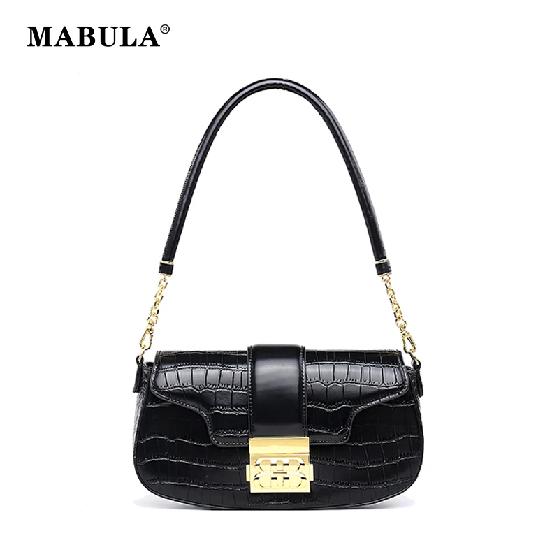 

MABULA Fashion Luxury Design Women Underarm Shoulder Bags Alligator Pattern Leather Female Phone Purses Black Crossbody Bag