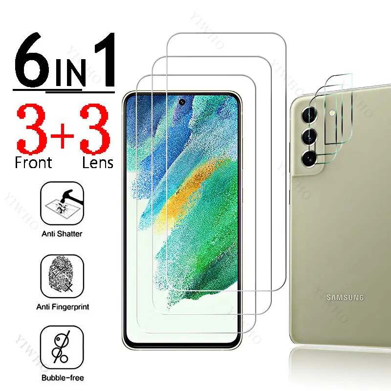 

6IN1 Full Cover Tempered Glass for Samsung Galaxy S21 FE 5G Screen Protectors for Samsung S 21 6.4" Protective Steel Camera Lens