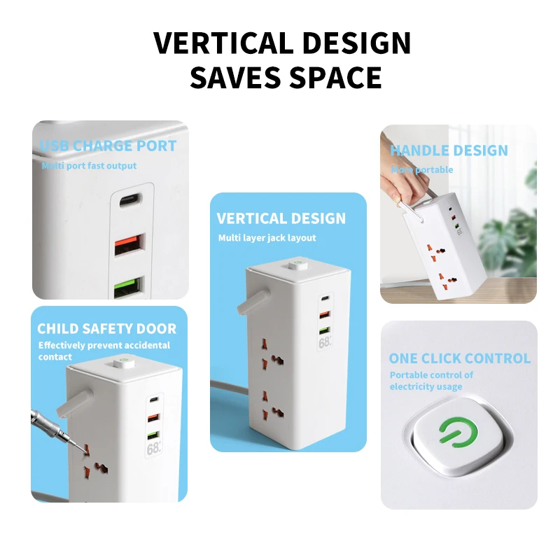 Ubigbuy Power Strip 68W Charging Stations