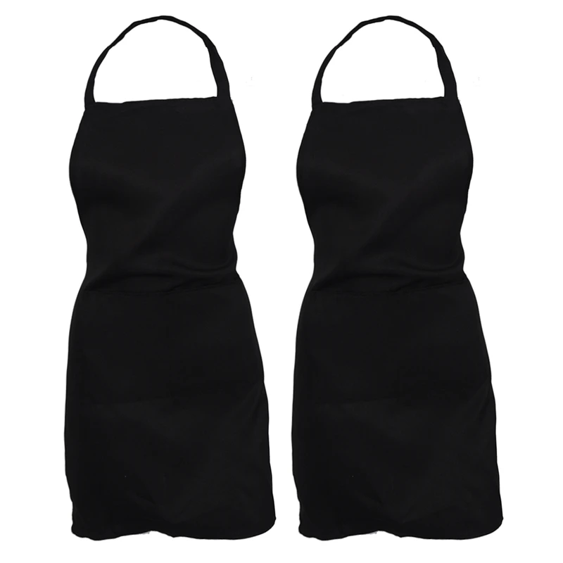 2X Plain Apron with Front Pocket Kitchen Cooking Craft Baking Black 1