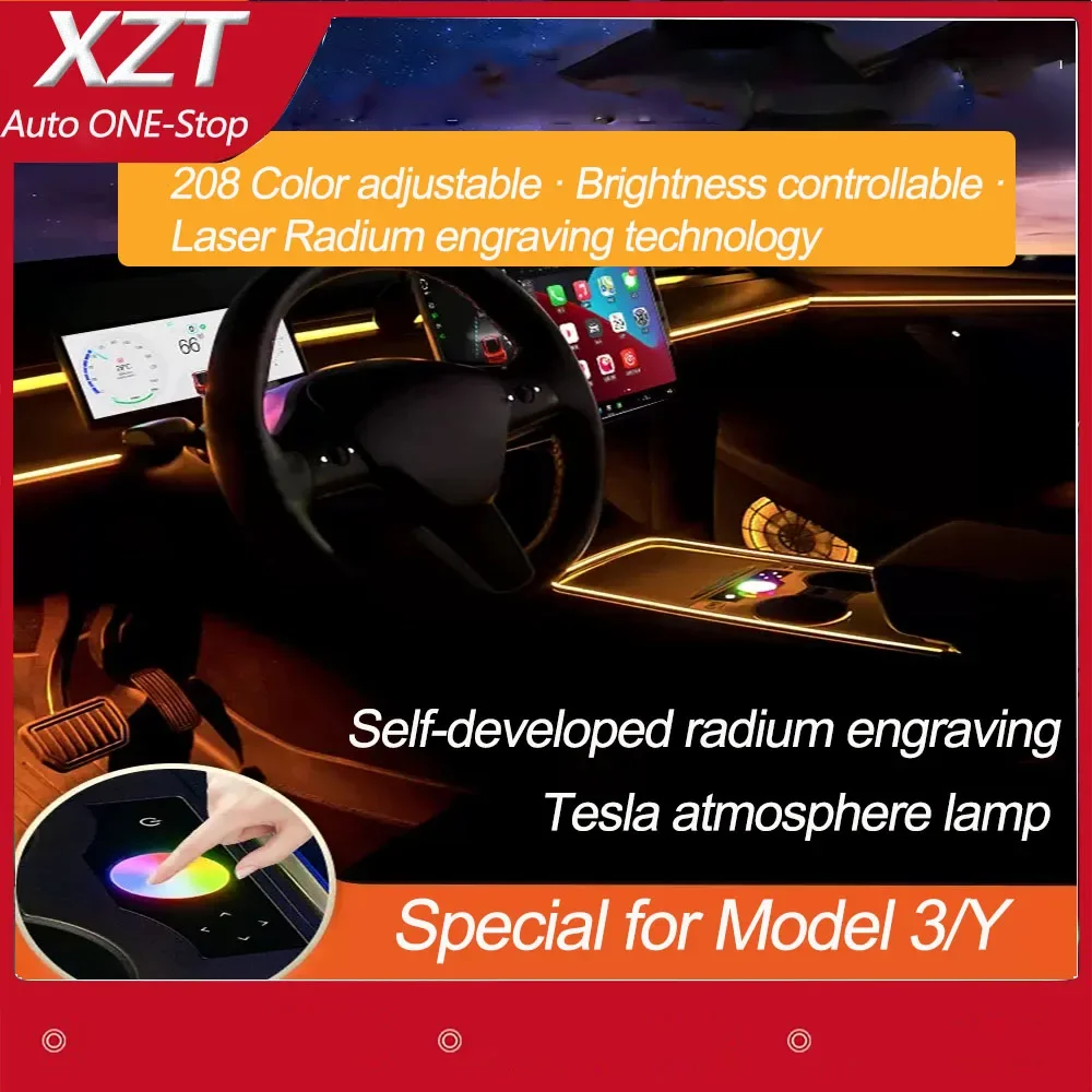 

For Tesla Model 3 Y Interior Car Ambient Light Center Console Dashboard Panel APP Control LED Strip Lights Laser engraving