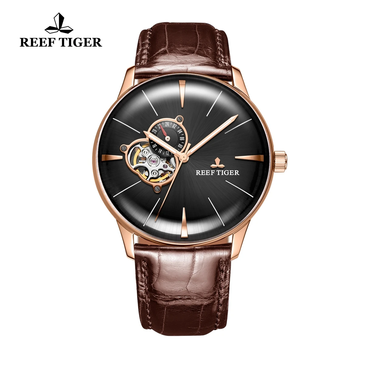 New Reef Tiger/RT Designer Casual Rose Gold Blue Dial Watches Convex Lens Automatic Watches for Men RGA8239 