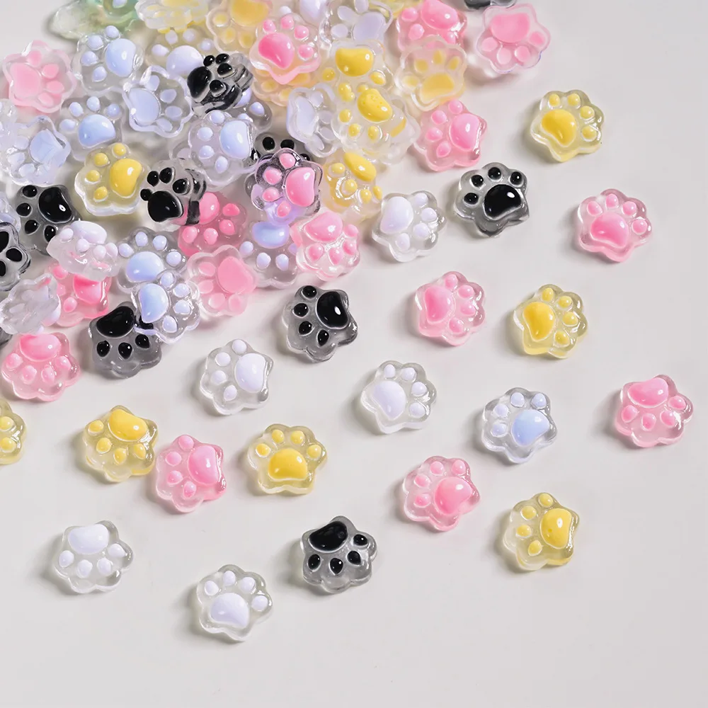 50개 3D 야광 고양이 발톱 네일 참 귀여운 레진 고양이 발 Y2K 네일 아트 장식 DIY 헤어핀 공예 매니큐어 액세서리
