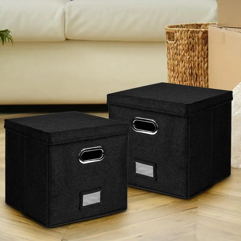 Vinyl Record Storage Box with Label and Handle