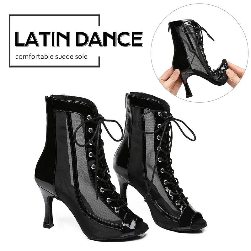 DKZSYIM Woman Dance Shoes Black Girls Ballroom High Top Dance Boots Ladies Custom Heels 5cm-11cm Latin Salsa Tango Dancing Shoes 5