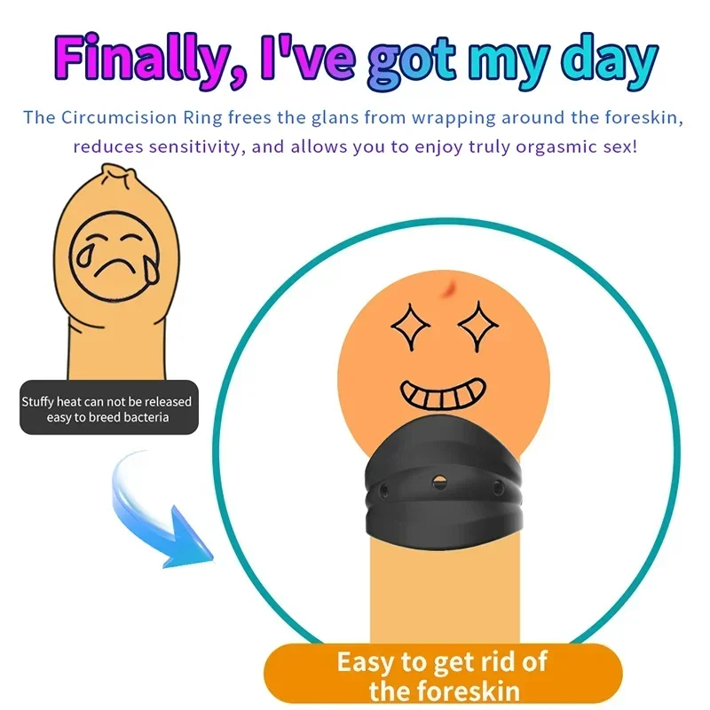 Penis Ring Male Foreskin Corrector Silicone Cock Rings Sex Toys for Men Delay Ejaculation Glans Stimulation Adult Products