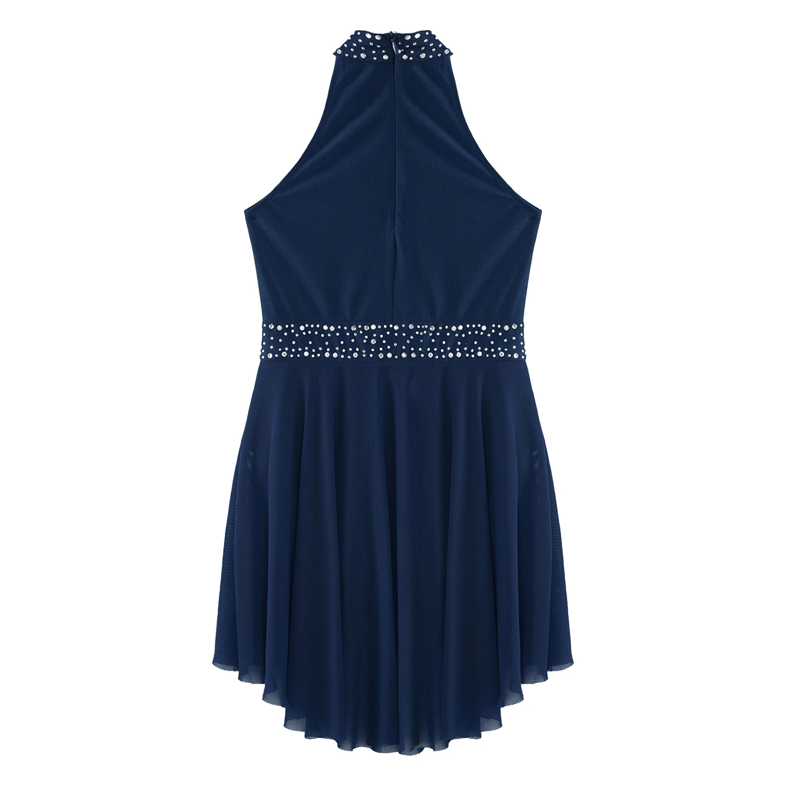 Girls Ballet Gymnastics Leotard Lyrical Dance Figure Skating Dress Sleeveless Shiny Rhinestone Mesh Stage Performance Dancewear