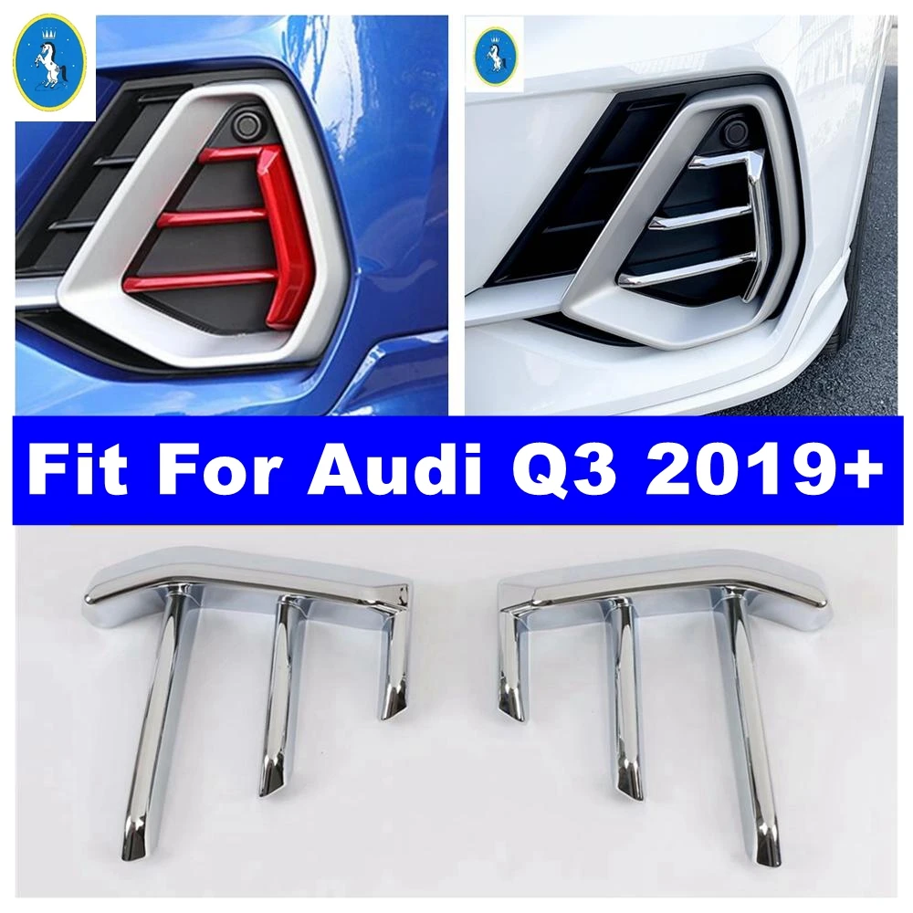 

Head Front Bumper Spoiler Air Knife Fog Lights Decoration Cover Trim For Audi Q3 2019 - 2023 Red / Chrome Exterior Accessories