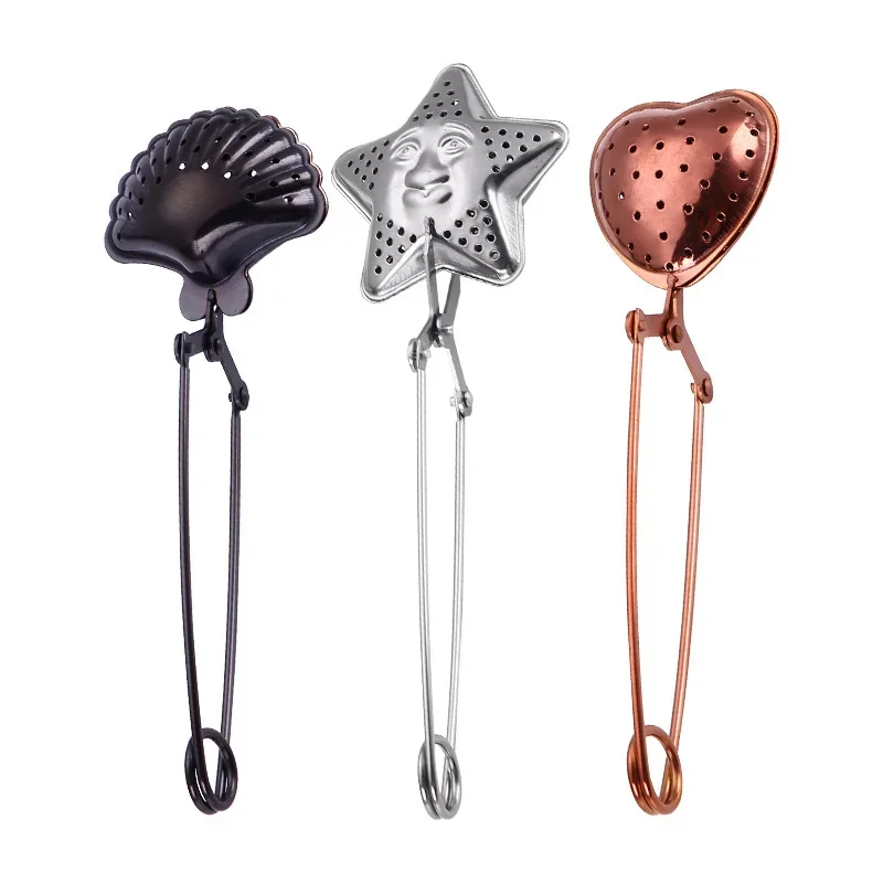 Stainless Steel Star Shell Heart Shape Tea Infuser Loose Leaf Tea Locking Teaspoon Mesh Filter Strainer Kirchen Tool Set tea infuser tea strainer tea filter